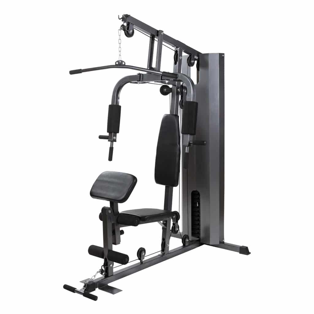 A complex workout machine for pull ups and other arm exercises.